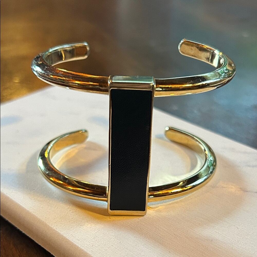 Ann Taylor Wide Cuff Bracelet #B510 gold tone & black